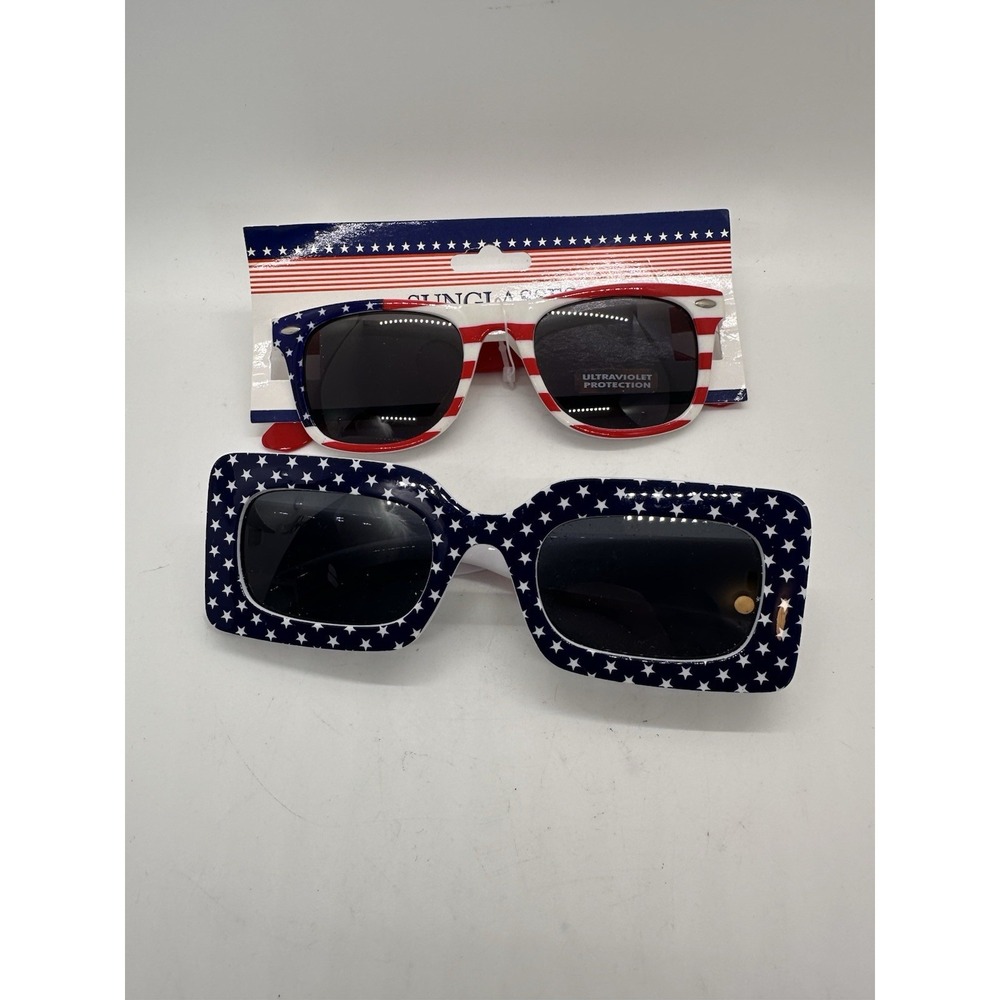2 Pair Patriotic American Flag Sunglasses Red White Blue Stars Stripes